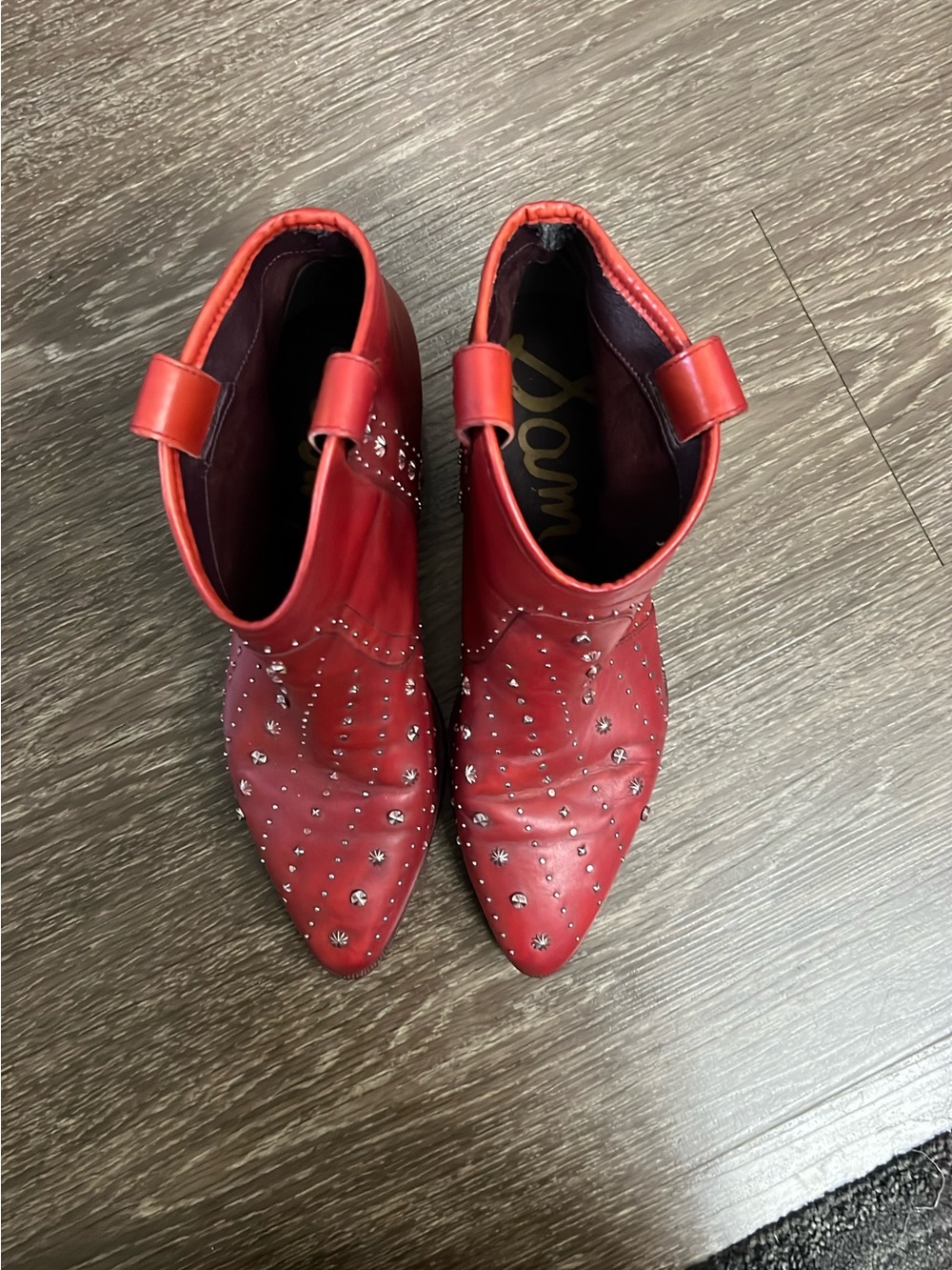 Sam Edelman Red Studded Leather Ankle Booties